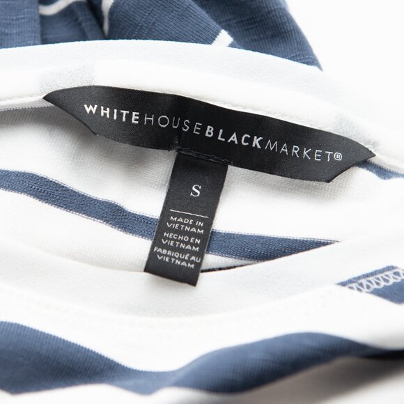 White House Black Market Short Sleeve Smocked Dress Stripe Blue White Size Small - Picture 3 of 5